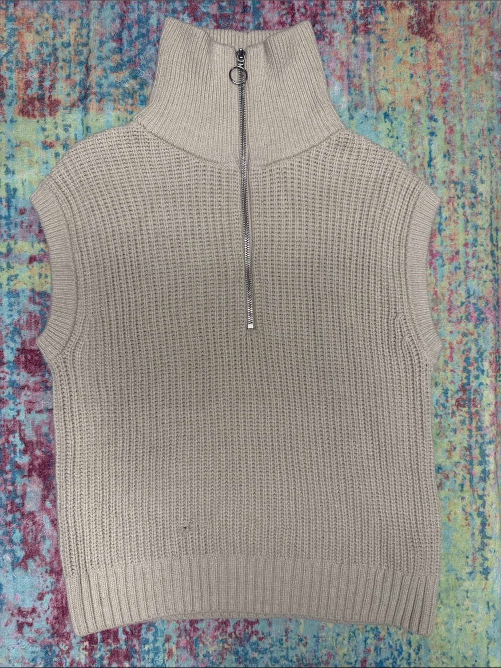 Rachel Zoe Sleeveless Half-Zip Cowl Sweater Vest - Cream